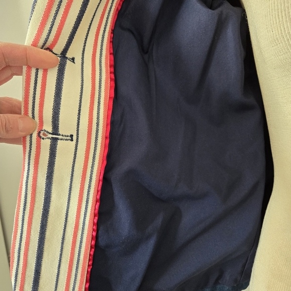KATHERINE BARCLAY Striped Cotton Women's Blazer -White With Pink And Navy.  XS - Picture 10 of 15